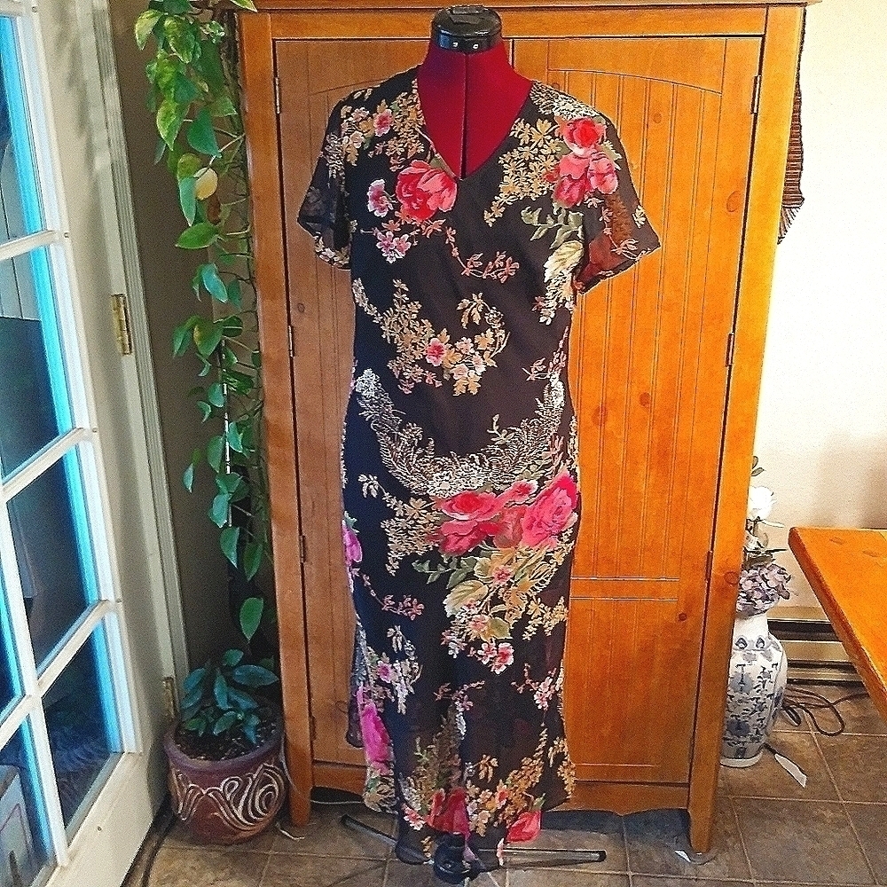 American Angel Black & Floral Print Midi Dress